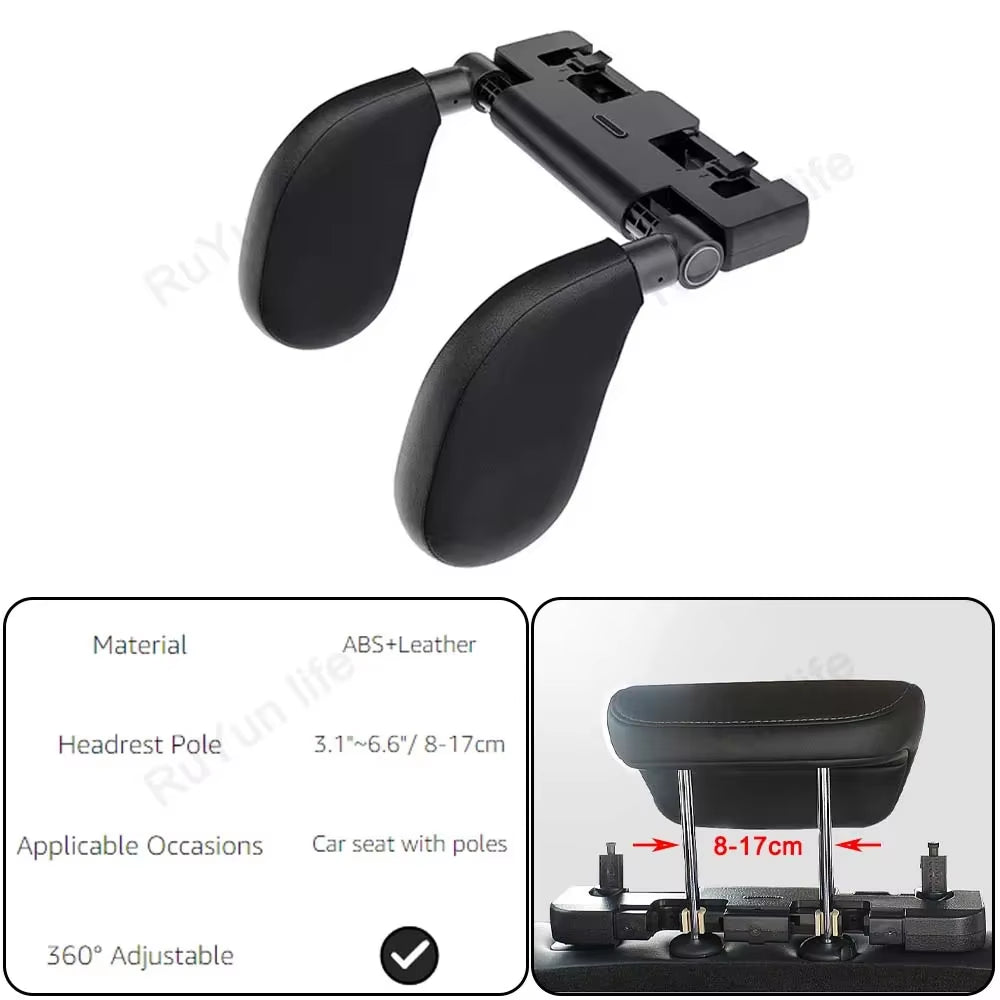 Car Headrest Pillow 360° Adjustable Sleeping Head Neck Support PU U-Shaped Travel Seat Rest Pillows Cushion for Kids Adults
