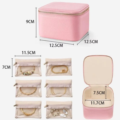 Portable Travel Jewelry Box Large Capacity PU Leather Jewelry Case with 6/12Pcs Small Pouches Jewelry Storage Box