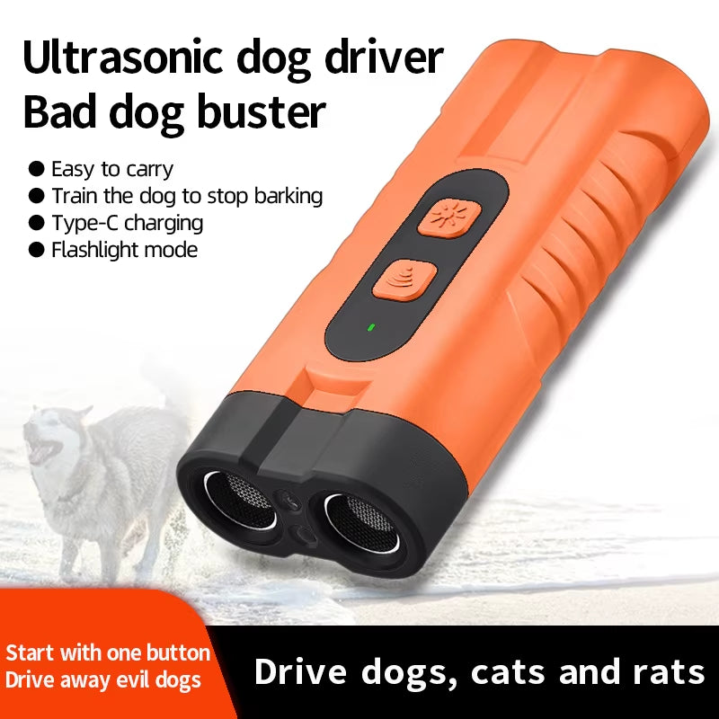 New Two Core Ultrasonic Dog Bark Deterrent Devices Portable Handheld 3 Modes Dog Trainer Anti-Barking Device with LED Flashlight