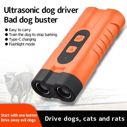 New Two Core Ultrasonic Dog Bark Deterrent Devices Portable Handheld 3 Modes Dog Trainer Anti-Barking Device with LED Flashlight