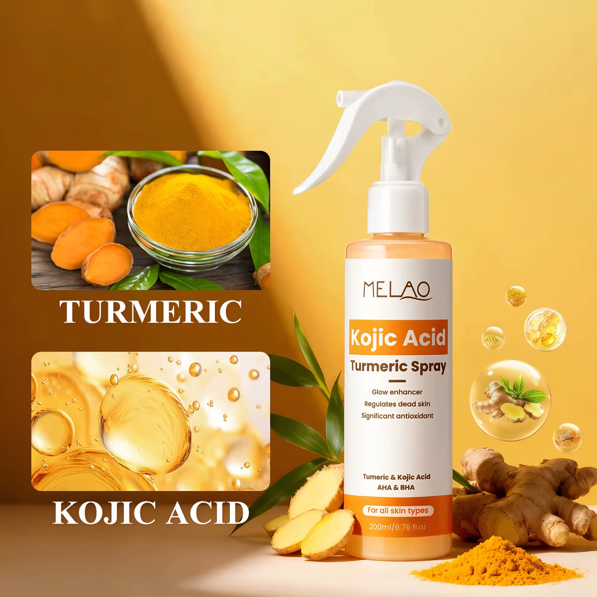 Gently Exfoliating Peeling Solution Body Keratin Care Kojic Acid Turmeric Spray for All Skin Types