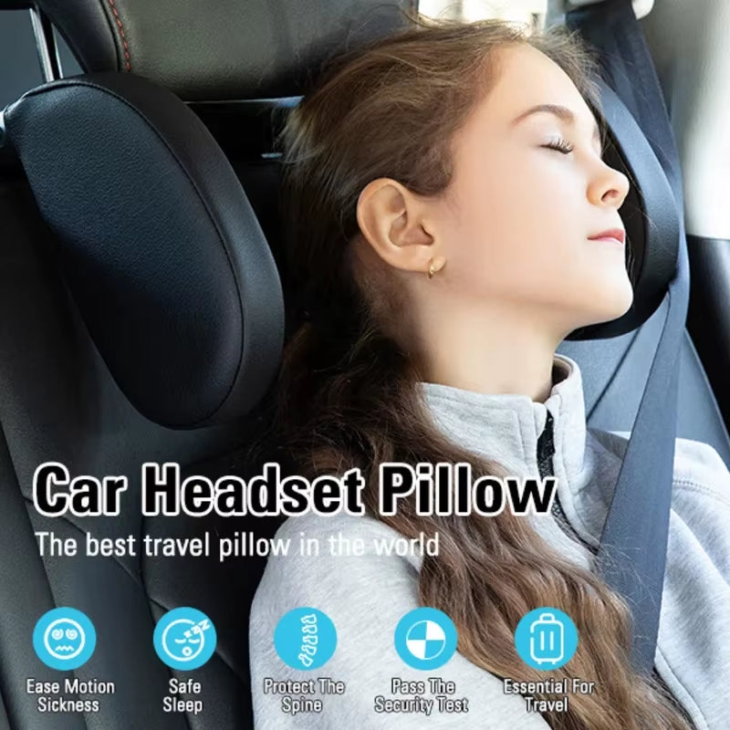 Car Headrest Pillow 360° Adjustable Sleeping Head Neck Support PU U-Shaped Travel Seat Rest Pillows Cushion for Kids Adults