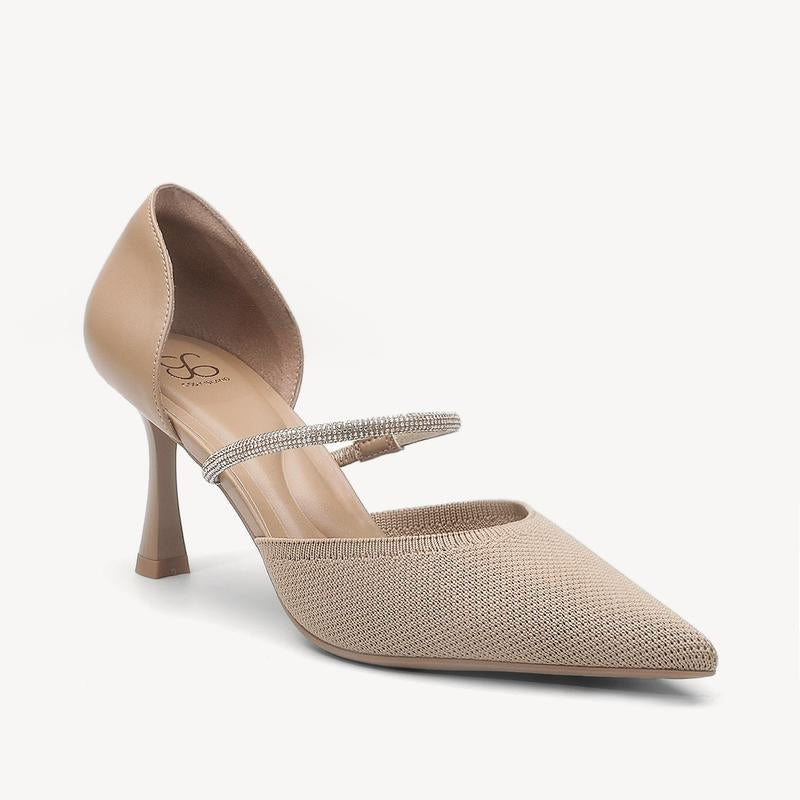 Charmelle Sparkle Pointed Toe Heeled Pumps with Elegant Ankle Strap for Women'S Formal Wear