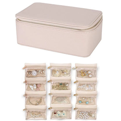 Portable Travel Jewelry Box Large Capacity PU Leather Jewelry Case with 6/12Pcs Small Pouches Jewelry Storage Box