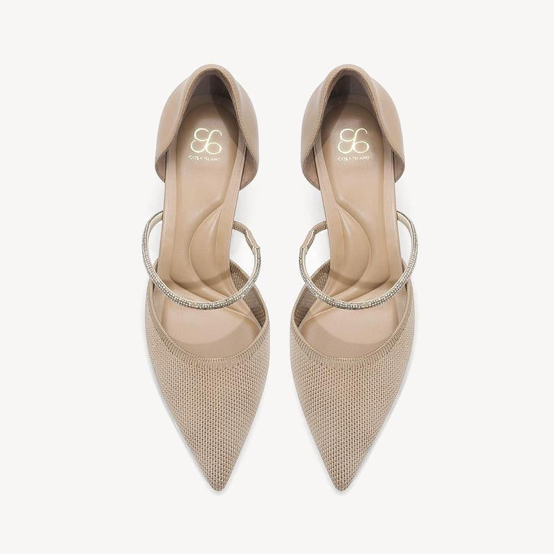 Charmelle Sparkle Pointed Toe Heeled Pumps with Elegant Ankle Strap for Women'S Formal Wear