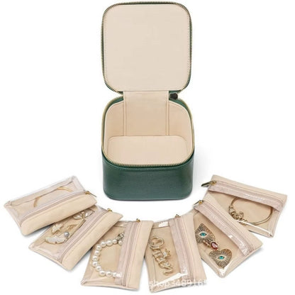 Portable Travel Jewelry Box Large Capacity PU Leather Jewelry Case with 6/12Pcs Small Pouches Jewelry Storage Box