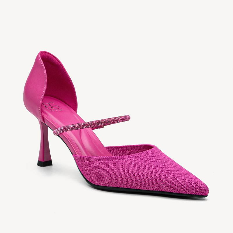 Charmelle Sparkle Pointed Toe Heeled Pumps with Elegant Ankle Strap for Women'S Formal Wear