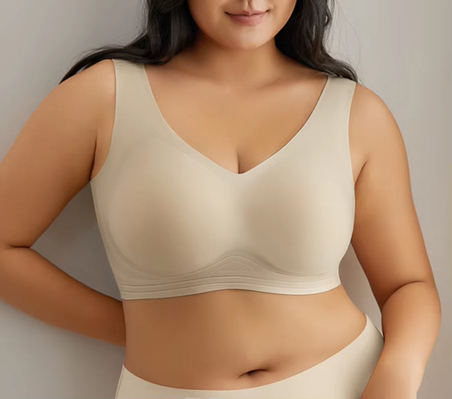 Ultra-Thin Jelly Glue Full Cover Semi-Fixed Bras Large Cup Seamless Gathering Underwear for Women 5XL