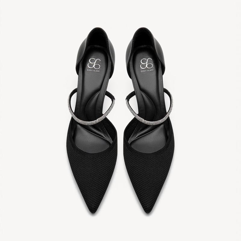 Charmelle Sparkle Pointed Toe Heeled Pumps with Elegant Ankle Strap for Women'S Formal Wear