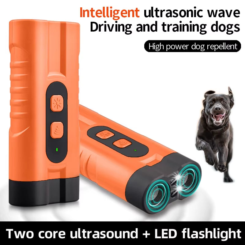 New Two Core Ultrasonic Dog Bark Deterrent Devices Portable Handheld 3 Modes Dog Trainer Anti-Barking Device with LED Flashlight