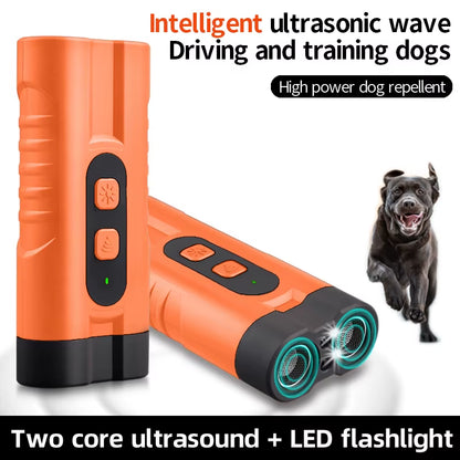 New Two Core Ultrasonic Dog Bark Deterrent Devices Portable Handheld 3 Modes Dog Trainer Anti-Barking Device with LED Flashlight