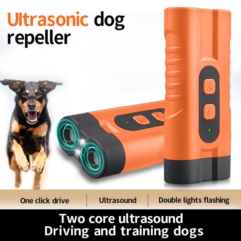 New Two Core Ultrasonic Dog Bark Deterrent Devices Portable Handheld 3 Modes Dog Trainer Anti-Barking Device with LED Flashlight