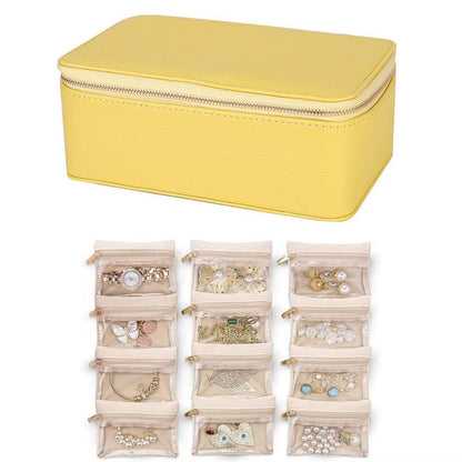 Portable Travel Jewelry Box Large Capacity PU Leather Jewelry Case with 6/12Pcs Small Pouches Jewelry Storage Box