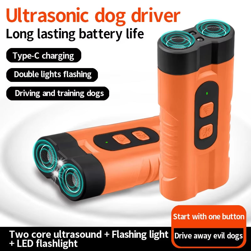 New Two Core Ultrasonic Dog Bark Deterrent Devices Portable Handheld 3 Modes Dog Trainer Anti-Barking Device with LED Flashlight