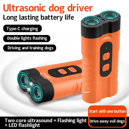 New Two Core Ultrasonic Dog Bark Deterrent Devices Portable Handheld 3 Modes Dog Trainer Anti-Barking Device with LED Flashlight