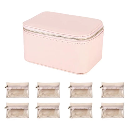 Portable Travel Jewelry Box Large Capacity PU Leather Jewelry Case with 6/12Pcs Small Pouches Jewelry Storage Box