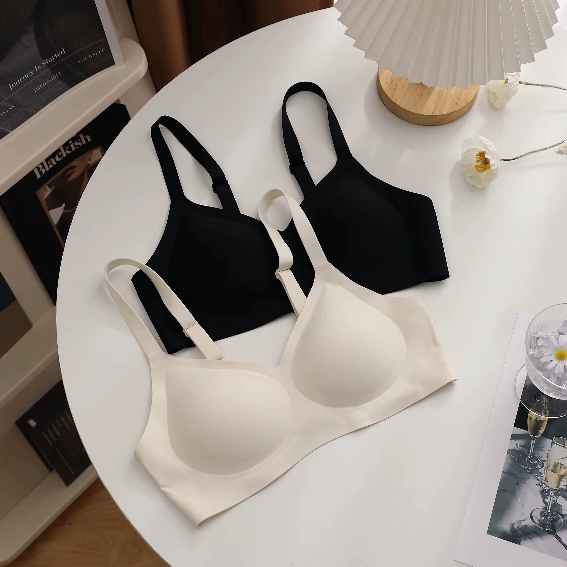 Full Cup Women'S Thin Soft Bra Set Large Size V-Neck 3D Jelly Strip Push-Up Seamless Bra Bralette Bra Set for Women