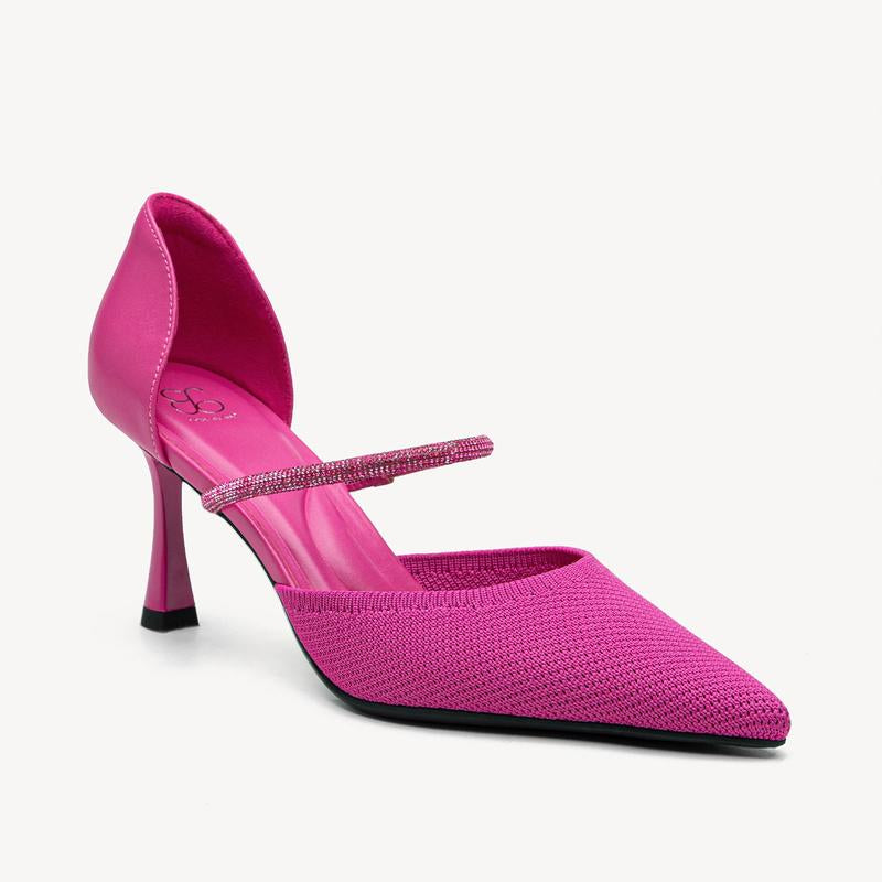Charmelle Sparkle Pointed Toe Heeled Pumps with Elegant Ankle Strap for Women'S Formal Wear