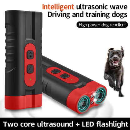 New Two Core Ultrasonic Dog Bark Deterrent Devices Portable Handheld 3 Modes Dog Trainer Anti-Barking Device with LED Flashlight