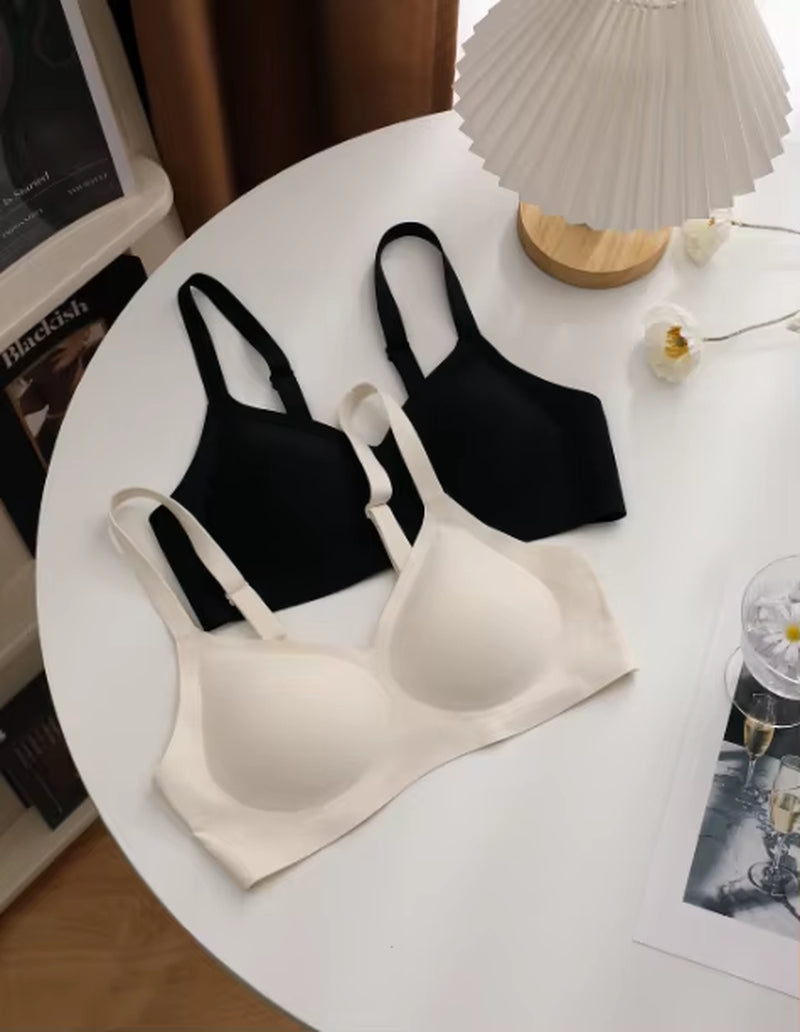 Full Cup Women'S Thin Soft Bra Set Large Size V-Neck 3D Jelly Strip Push-Up Seamless Bra Bralette Bra Set for Women