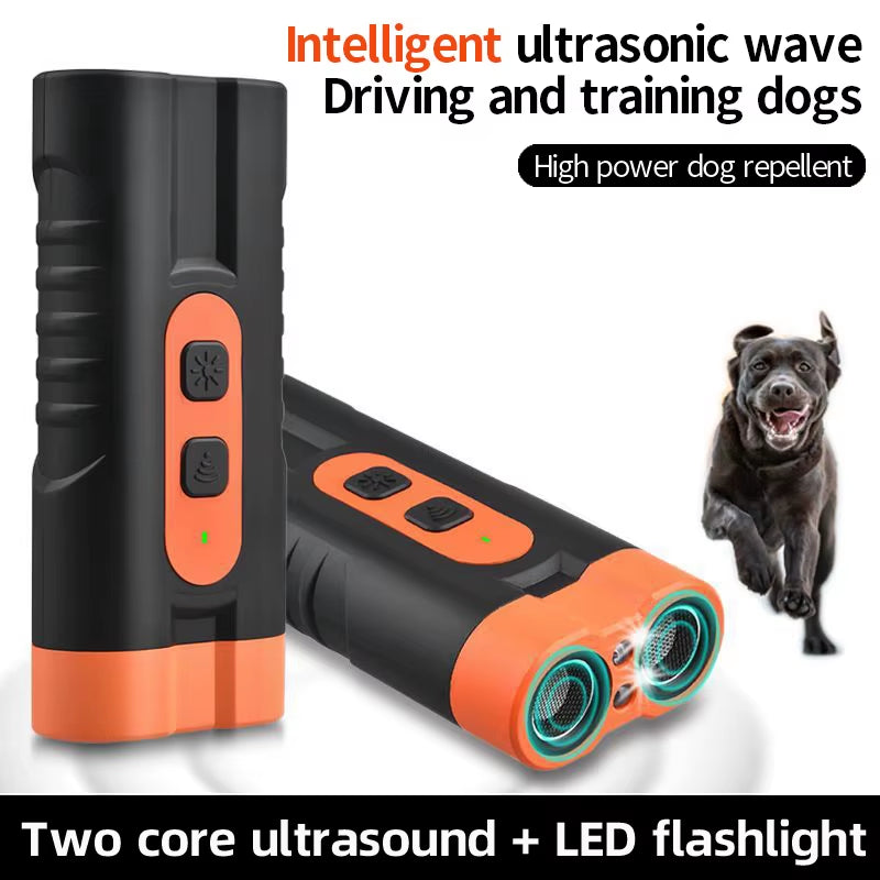 New Two Core Ultrasonic Dog Bark Deterrent Devices Portable Handheld 3 Modes Dog Trainer Anti-Barking Device with LED Flashlight