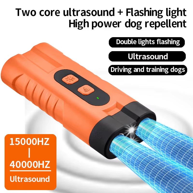 New Two Core Ultrasonic Dog Bark Deterrent Devices Portable Handheld 3 Modes Dog Trainer Anti-Barking Device with LED Flashlight