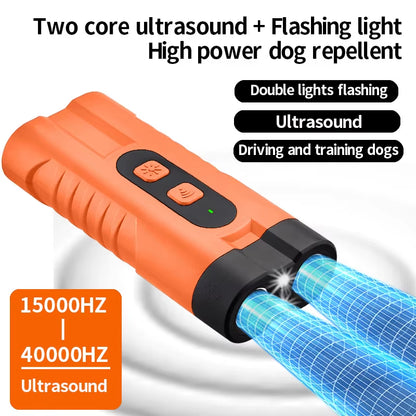 New Two Core Ultrasonic Dog Bark Deterrent Devices Portable Handheld 3 Modes Dog Trainer Anti-Barking Device with LED Flashlight