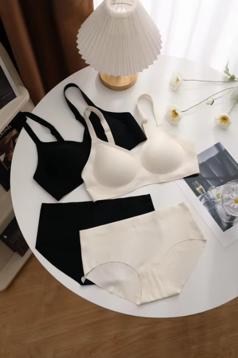 Full Cup Women'S Thin Soft Bra Set Large Size V-Neck 3D Jelly Strip Push-Up Seamless Bra Bralette Bra Set for Women