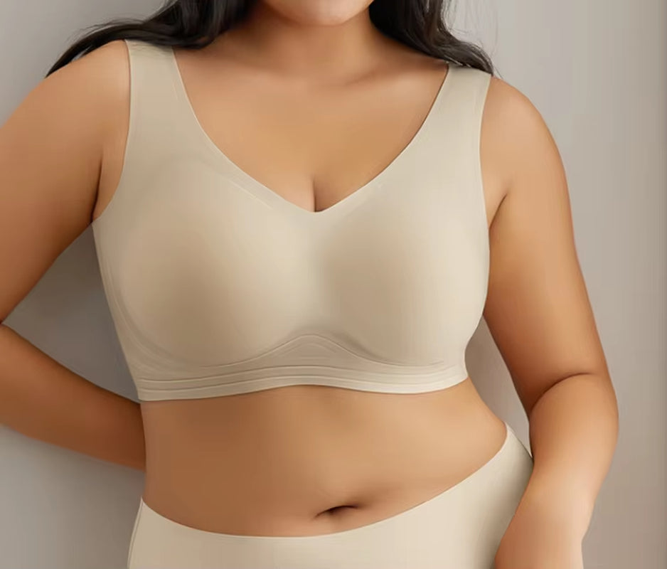 Ultra-Thin Jelly Glue Full Cover Semi-Fixed Bras Large Cup Seamless Gathering Underwear for Women 5XL